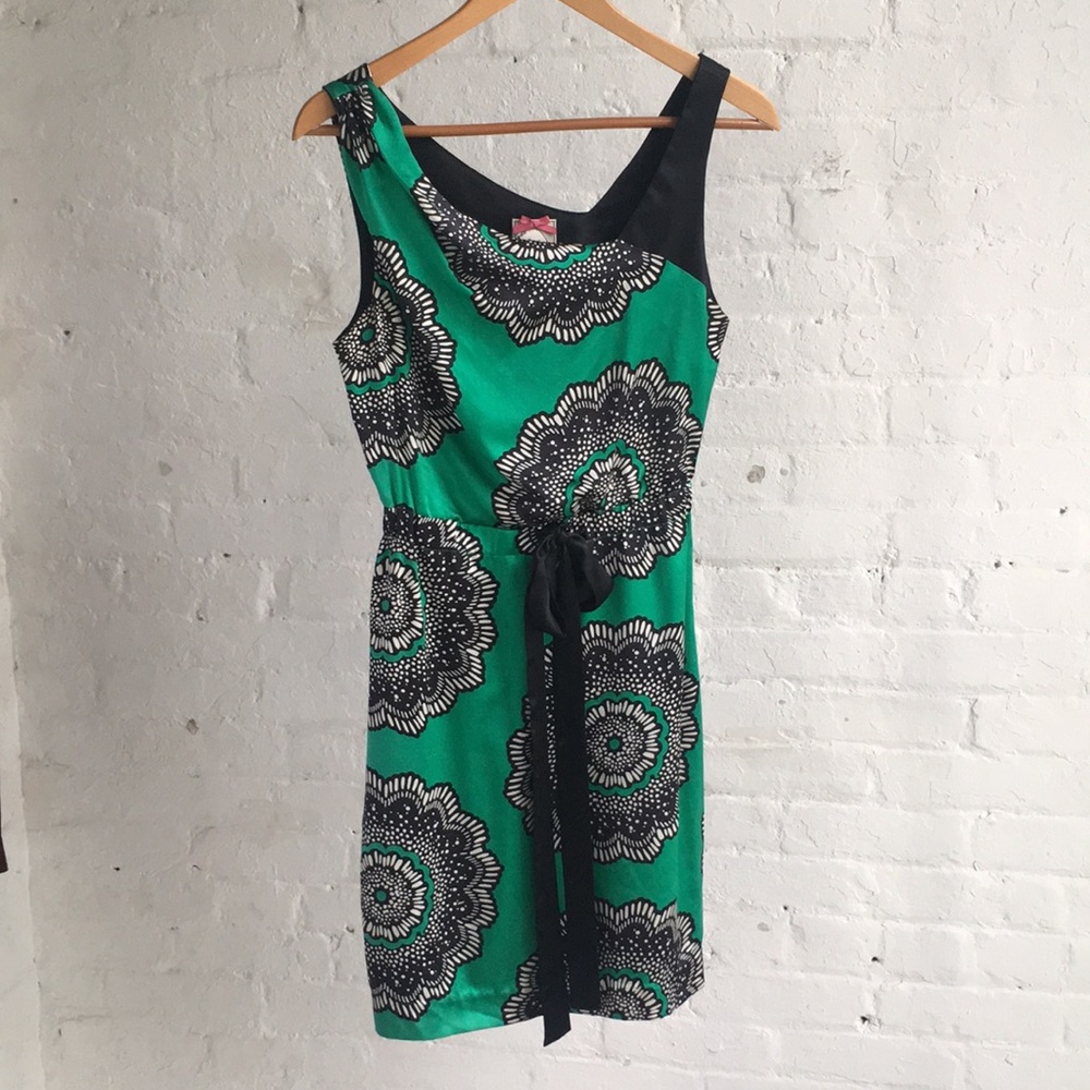 Yoana Baraschi green, blk + white silk dress
